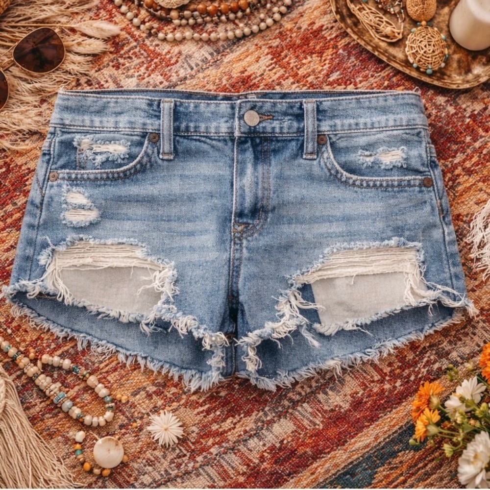 American Eagle Outfitters Blue Distressed Hi rise Festival Jean Shorts